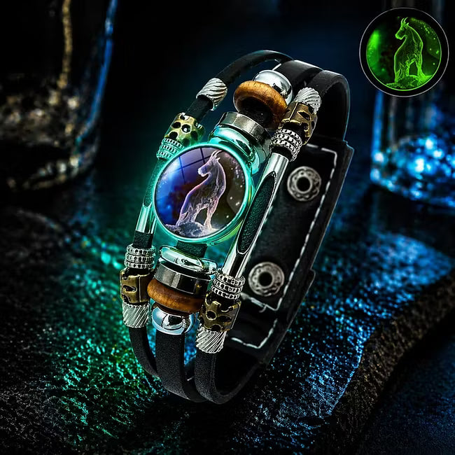 🎉 2026 Sale — Over 21 300 Sold!🔥 Glow‑in‑the‑dark Leather Zodiac Sign Bracelet