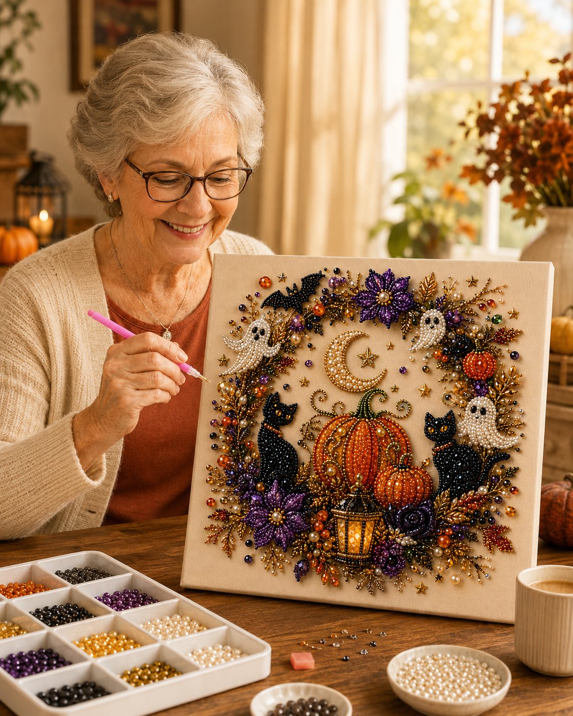 🔥 Last Day 50% OFF – 👻✨ Halloween Pearl Art DIY Kit – Turn Tiny Pearls into Spooky-Cute Magic