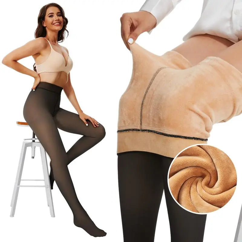 Women's Fleece Lined Tights Fake Translucent Warm Thermal Pantyhose