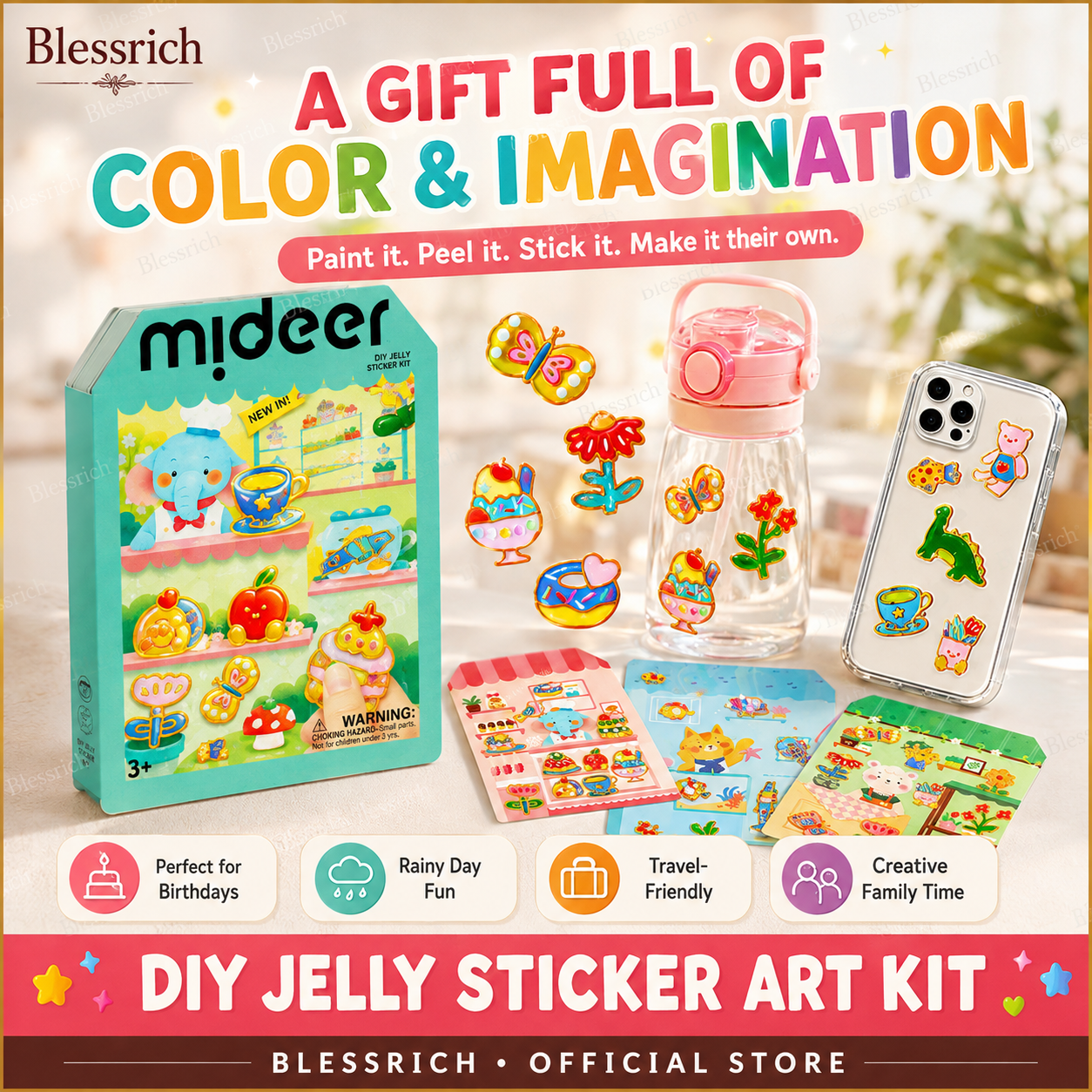 🌈 Create Your Own Jelly Stickers! 🎨 DIY Paint, Peel & Stick Art Kit for Kids ✨ 4 Fun Themes + Complete Craft Set 🎁