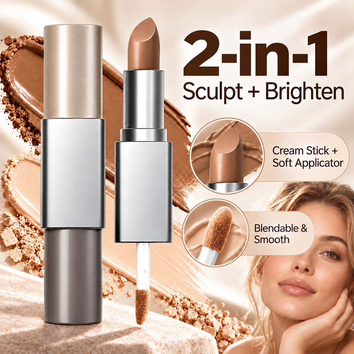 Dual-Effect Contouring Stick: Matte, 3D Shading, Natural Nose Contour