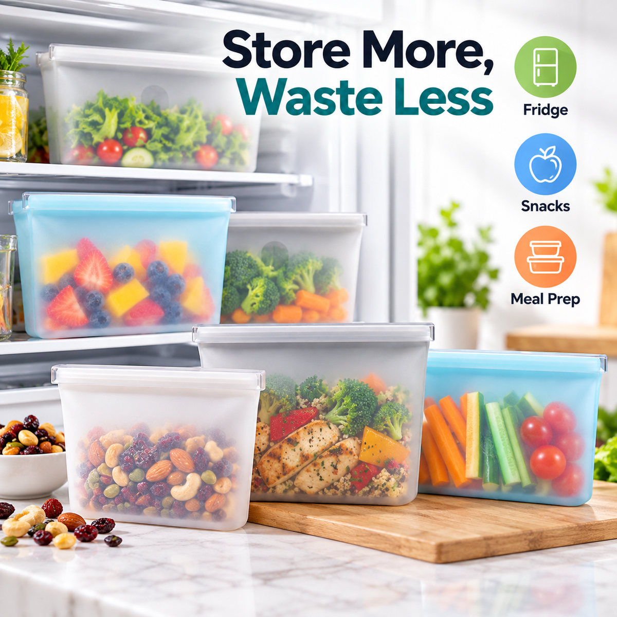 Reusable Silicone Zip Containers (Two per bag)