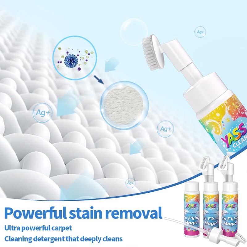 💖LAST DAY BUY 2 GET 1 FREE!!💖Yass Clean Magic Foam Cleaner for Carpets & Upholstery – Pet Stain & Odour Remover with Cleaning Brush🧼🪄