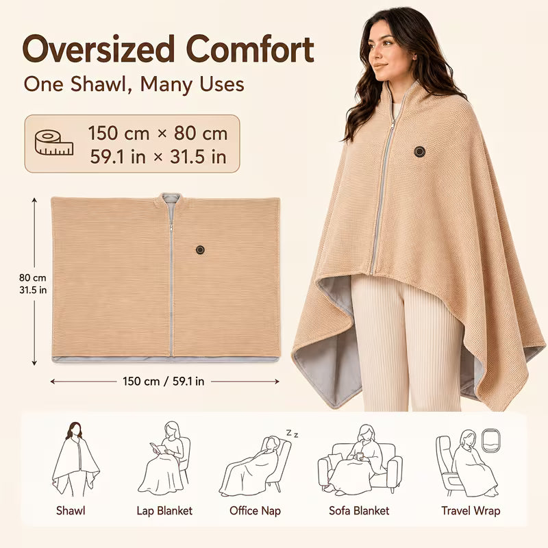 💥 HALF PRICE — £22.99TODAY ONLY! 🔥Wearable Heated Shawl 3 Heat Levels Portable Thermal Wrap