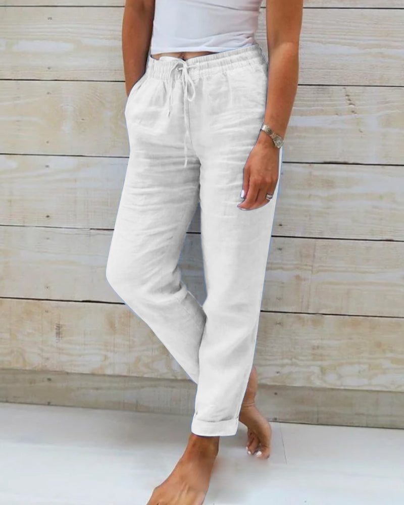 🌸Women's Elastic Waist Cotton Linen Wide Leg Pants