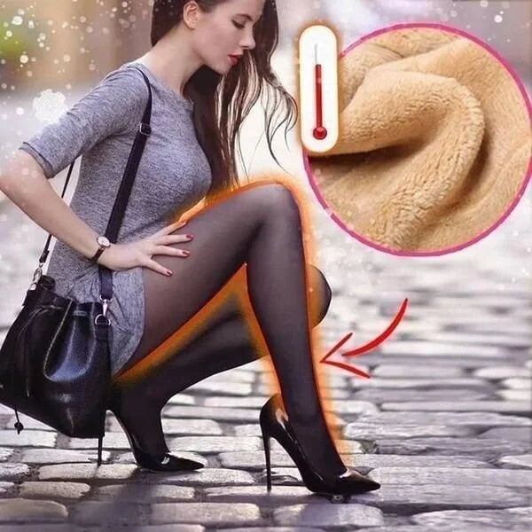 Women's Fleece Lined Tights Fake Translucent Warm Thermal Pantyhose