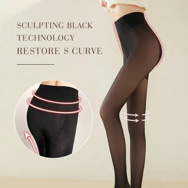 Women's Fleece Lined Tights Fake Translucent Warm Thermal Pantyhose