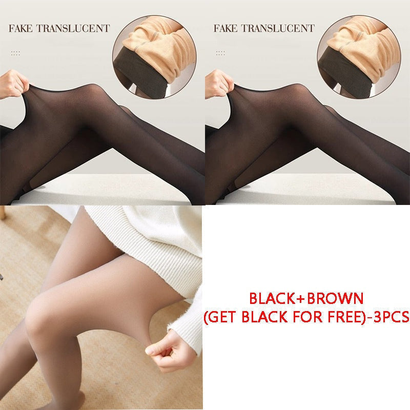 Women's Fleece Lined Tights Fake Translucent Warm Thermal Pantyhose