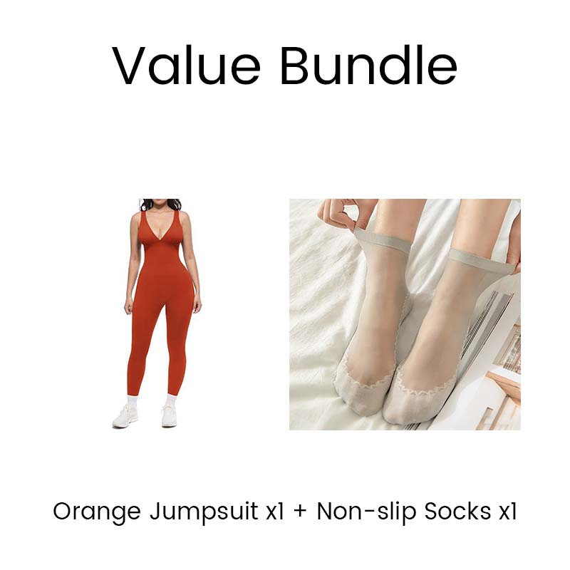 High-Stretch V-Neck Jumpsuit for Fitness & Yoga