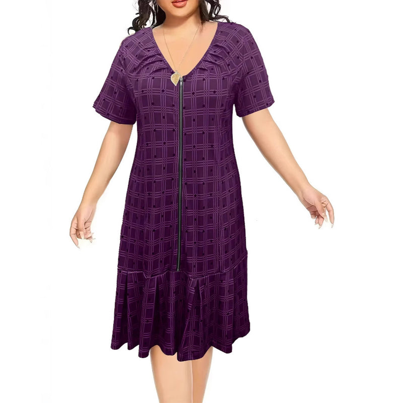 Damenkleid mit Reißverschluss vorne, kurzen Ärmeln und Faltenrock