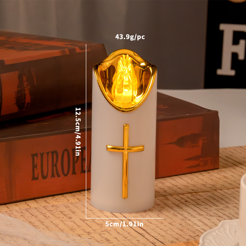 Flameless Pillar LED Candle with Gold Cross