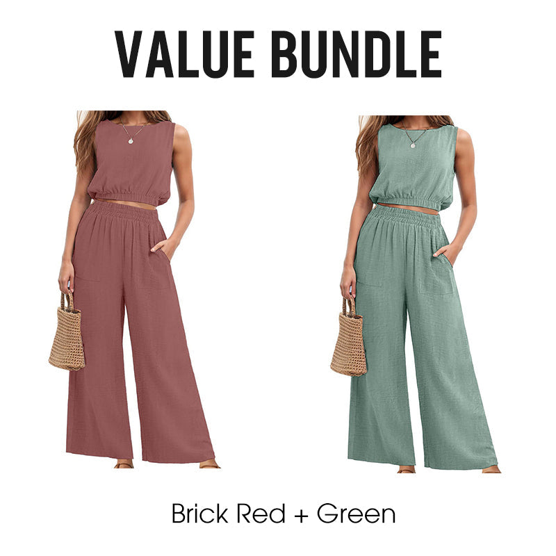 ๐ฅณ2026 HOT SALE๐ฅณ๐50K+ SOLD!๐๏ธ๐จ 50% OFF! Women's 2-Piece Tank Top & Wide-Leg Pants Set โ Breathable fabric, shirred elastic waist & deep side pockets. Keep cool & chic all summer. ๐โจ