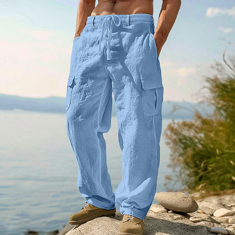 ๐ LIMITED-TIME 50% OFF! โจ Men's Cotton Linen Cargo Pants with Drawstring Waist โ Breathable, Relaxed Fit, Multi-Pocket ๐๏ธ