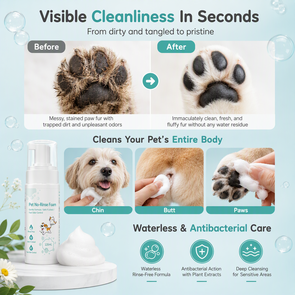 🐾 Save 50%! 🧼 No-Rinse Pet Cleansing Foam – For cats & dogs ✨