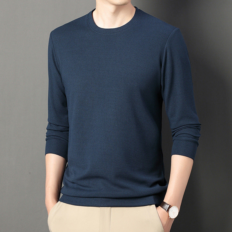 Round Neck Waffle Elastic Slim Fit Top