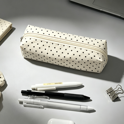 Canvas Polka Dot Pencil Case - Korean Style, Simple, High-Aesthetic Stationery Pouch for Middle/High School Girls