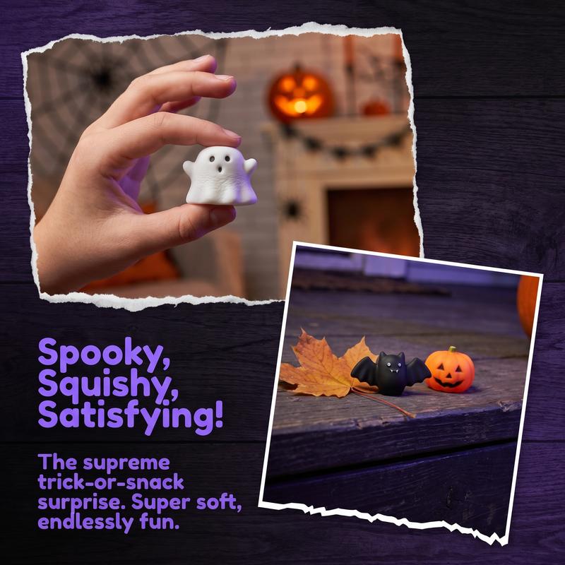 Halloween Squishies Stress Relief Toy Set, Classic Pumpkin/Ghost/Bat Shapes, Super Soft TPR Material with Elastic Squeeze Feel, Washable & Durable, Assorted 24 pcs for Party Favors, Classroom Rewards & Trick-or-Treat