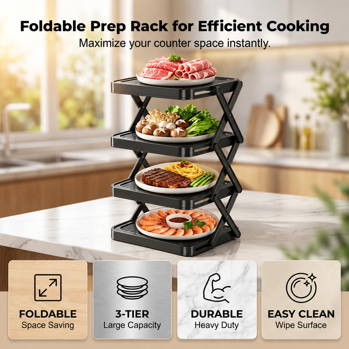 🍽️ 50% OFF NOW! 📦 4-Tier Bowl Storage Rack – Foldable, Stable & Maximizes Your Kitchen Space