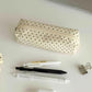 Canvas Polka Dot Pencil Case - Korean Style, Simple, High-Aesthetic Stationery Pouch for Middle/High School Girls