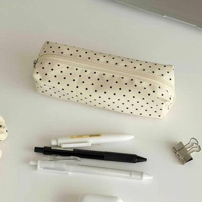 Canvas Polka Dot Pencil Case - Korean Style, Simple, High-Aesthetic Stationery Pouch for Middle/High School Girls