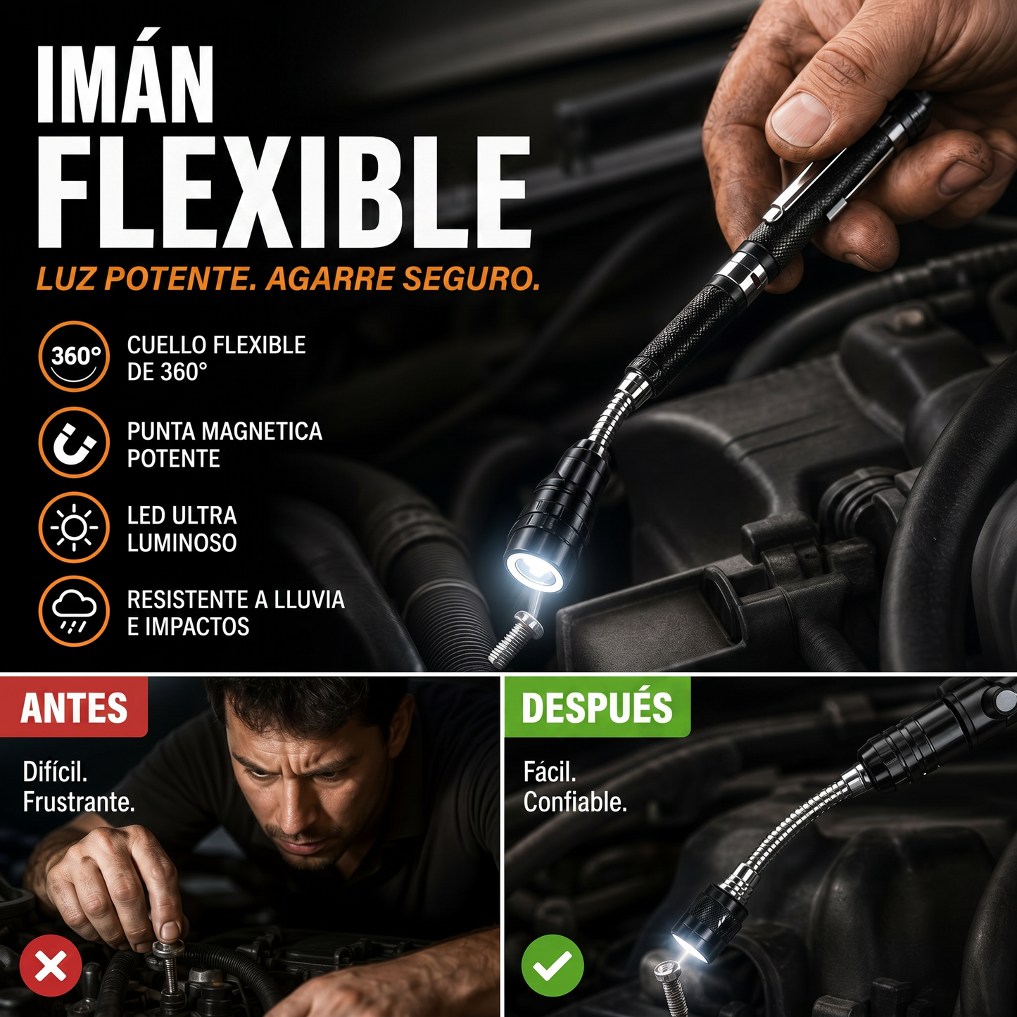 🔦 Multifunction Telescopic Magnetic Flashlight | 50% OFF 🔥 360° Flexible Neck, Durable Alloy, Repair Tool, and Ideal Gift
