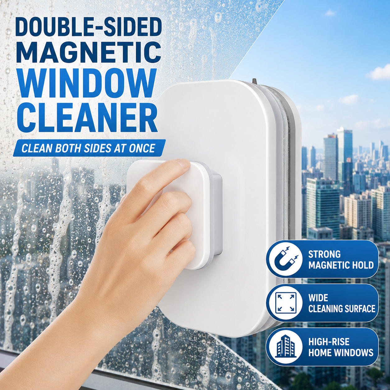 🥳2026 HOT SALE🥳💞50K+ SOLD! ⚡ 50% OFF! 6‑in‑1 Magnetic Glass Cleaner – 30% wider cleaning area, perfect for high‑rise windows. Dual pads + squeegee – flawless results from the first pass! 🪣🪟