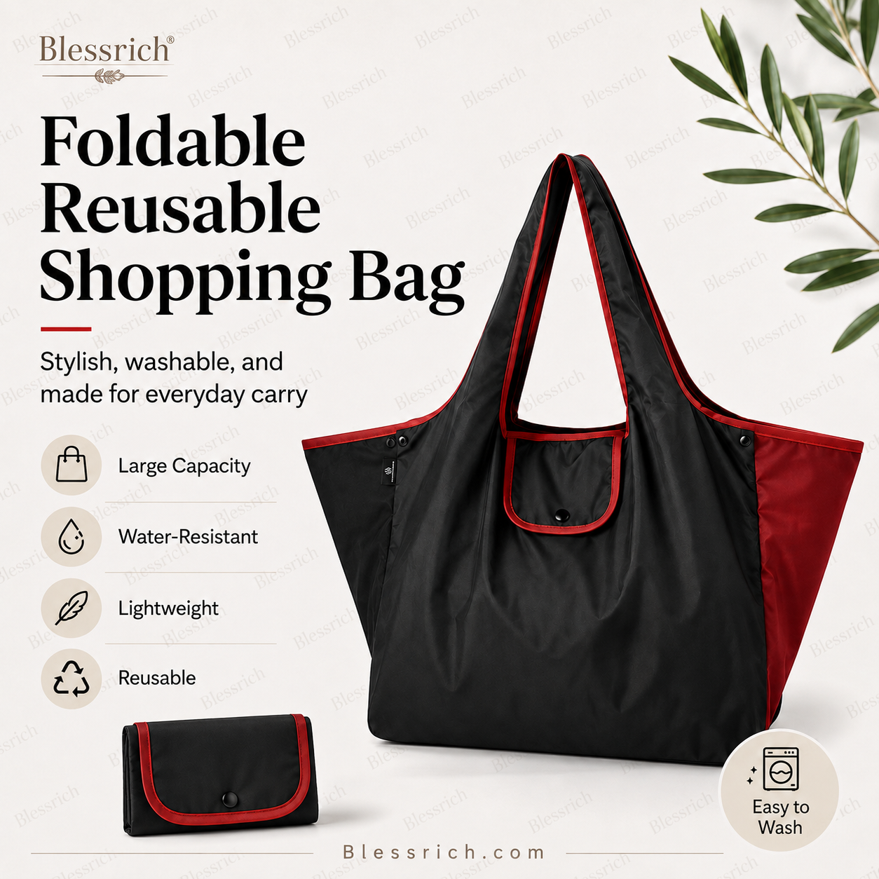🛍️ Foldable Reusable Shopping Bag – Large Capacity, Lightweight & Washable