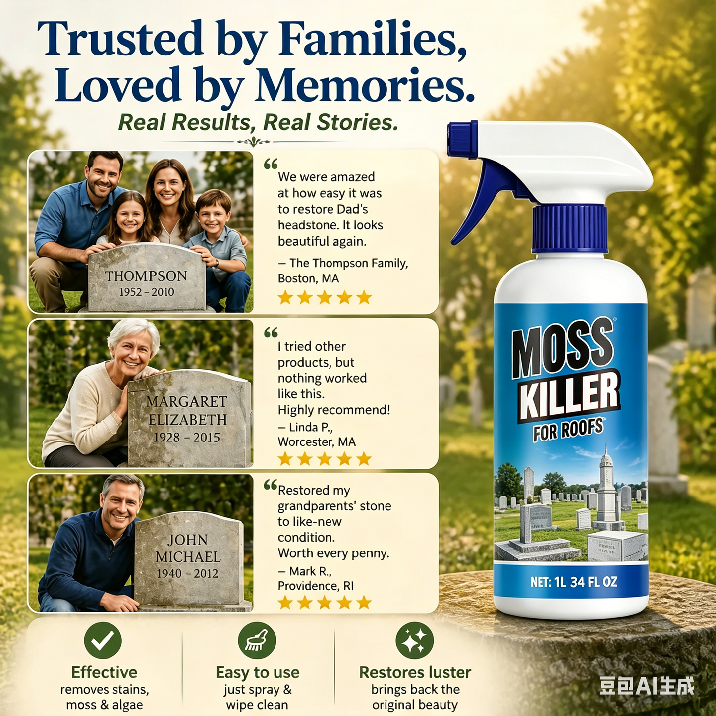 Cleaning and restoration spray for gravestones