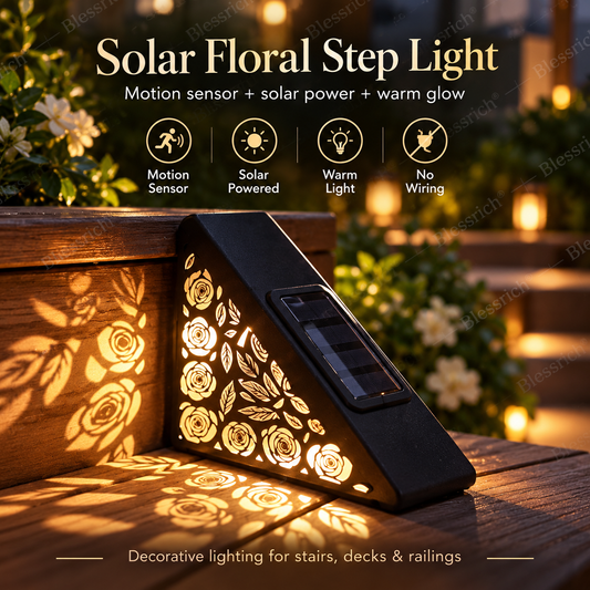 🌙 50% OFF NOW! Solar Motion Sensor Step Lights – Warm Floral Glow Outdoor Stair Lights, Automatic Night Lighting, No Wiring Required for Gardens, Decks & Pathways