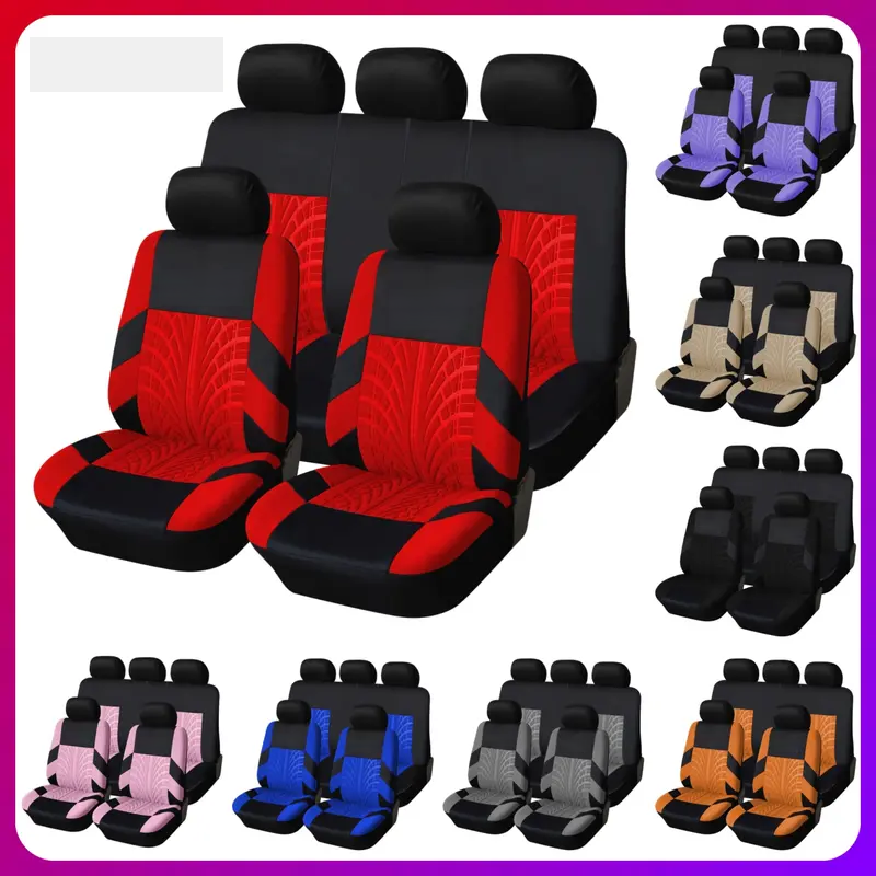 Car Seat Covers for 5 Seats Universal, Fabric Breathable Car Front & Rear Seat Protectors, Airbag Compatible, Full Protection, Fits Most Cars Trucks Vans SUVs, Red Gray Black Blue Seat Covers