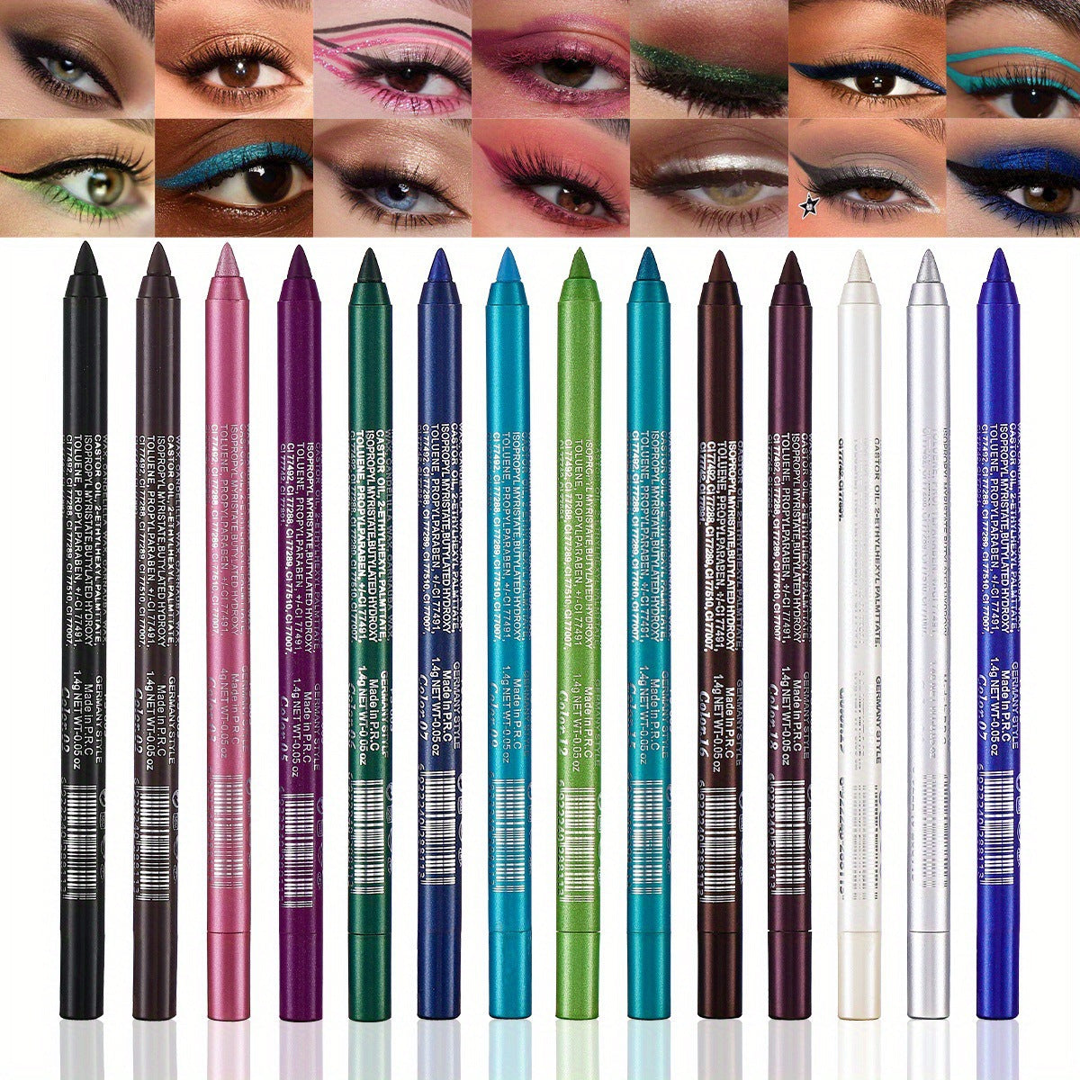 🔥LAST DAY SALE ONLY14.99💲!!💧14-Pack Waterproof Colored Gel Eyeliner Pencil – Metallic & Shimmer Finishes, Smudge-Proof（Pencil sharpener color is random）