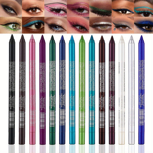 🔥LAST DAY SALE ONLY14.99💲!!💧14-Pack Waterproof Colored Gel Eyeliner Pencil – Metallic & Shimmer Finishes, Smudge-Proof（Pencil sharpener color is random）