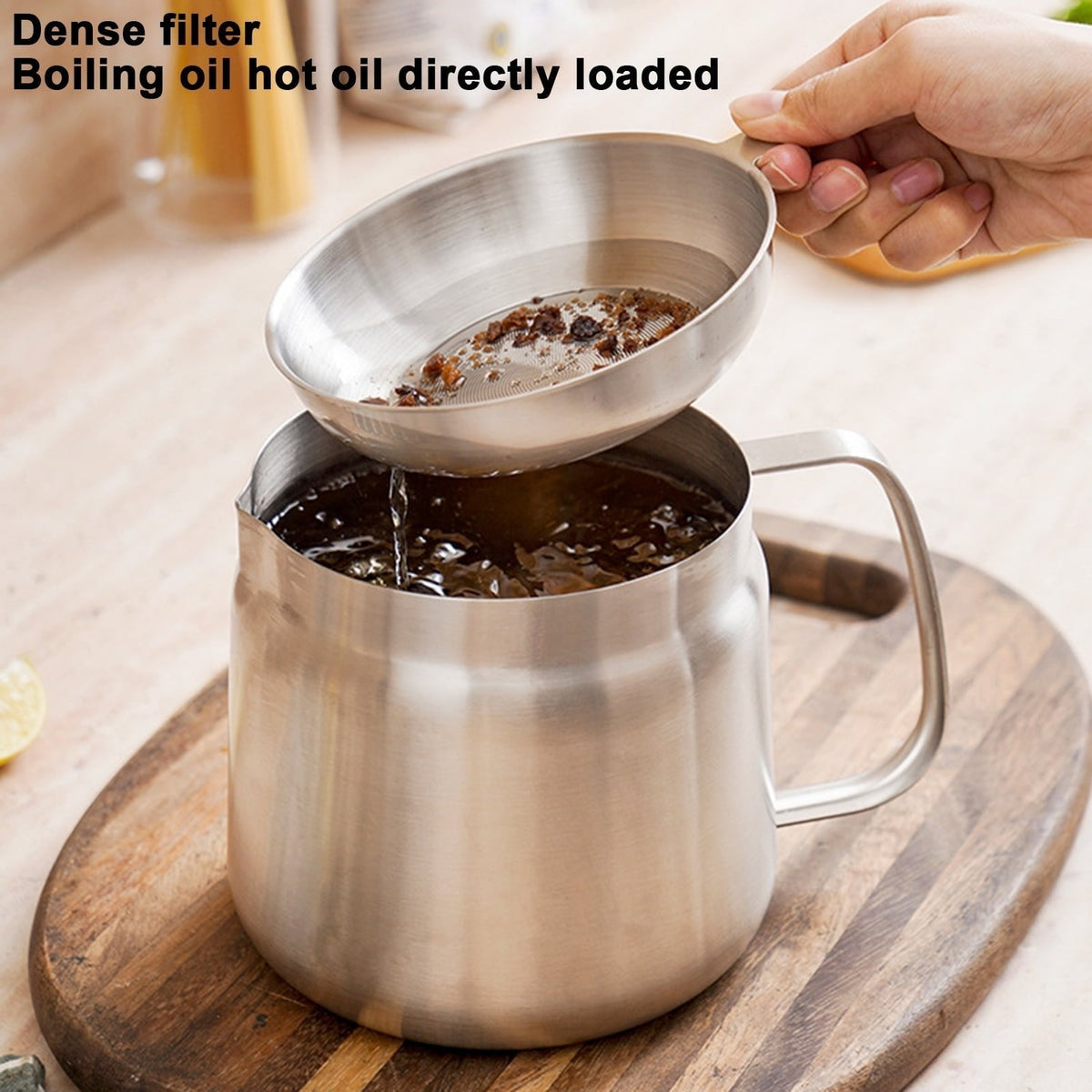 Strain & Reuse Oil Instantly! 2-in-1 Stainless Oil Strainer Pot