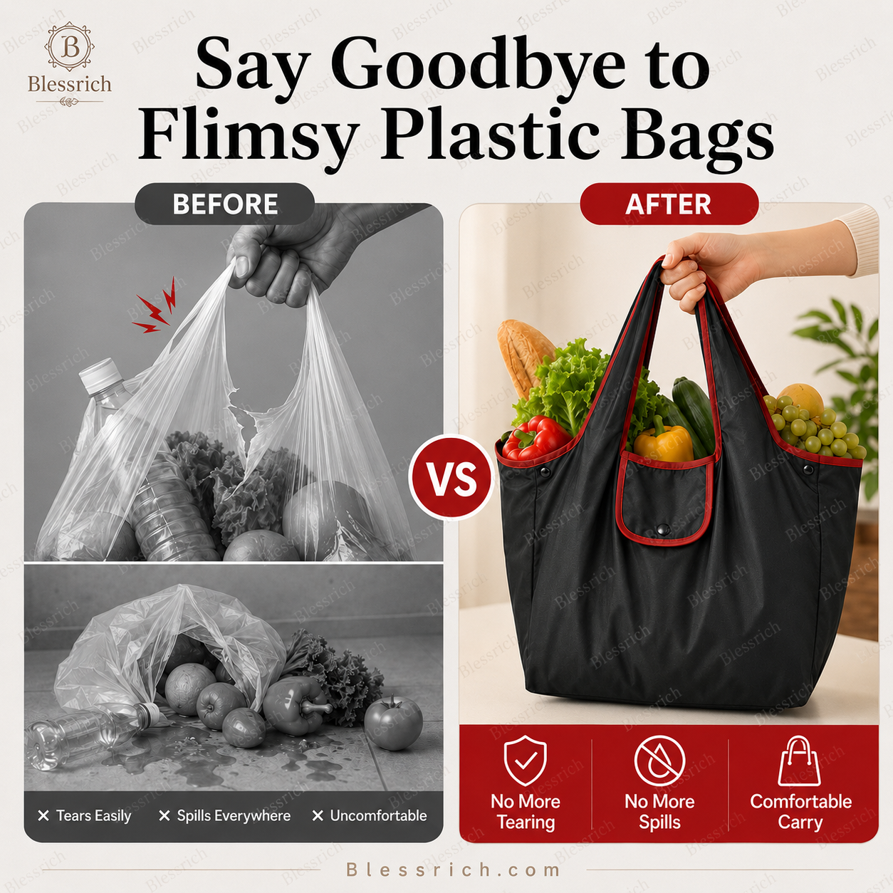 🛍️ Foldable Reusable Shopping Bag – Large Capacity, Lightweight & Washable