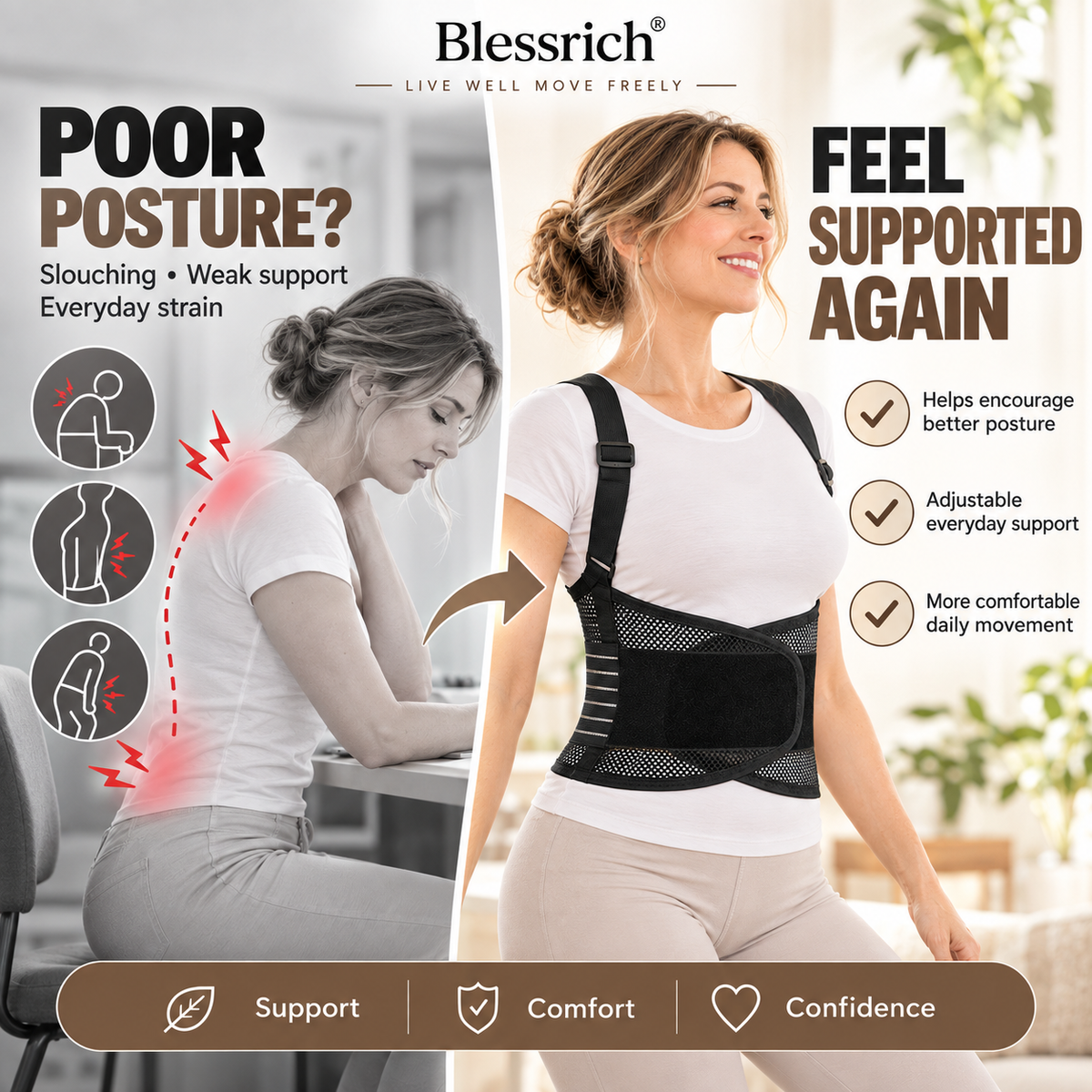 Support Your Back Instantly! Breathable 4-Rod Waist Support Brace