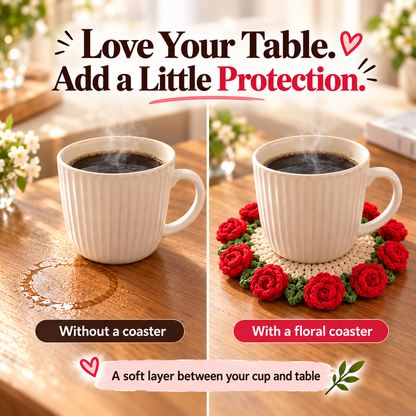 Handmade coasters made from floral yarn
