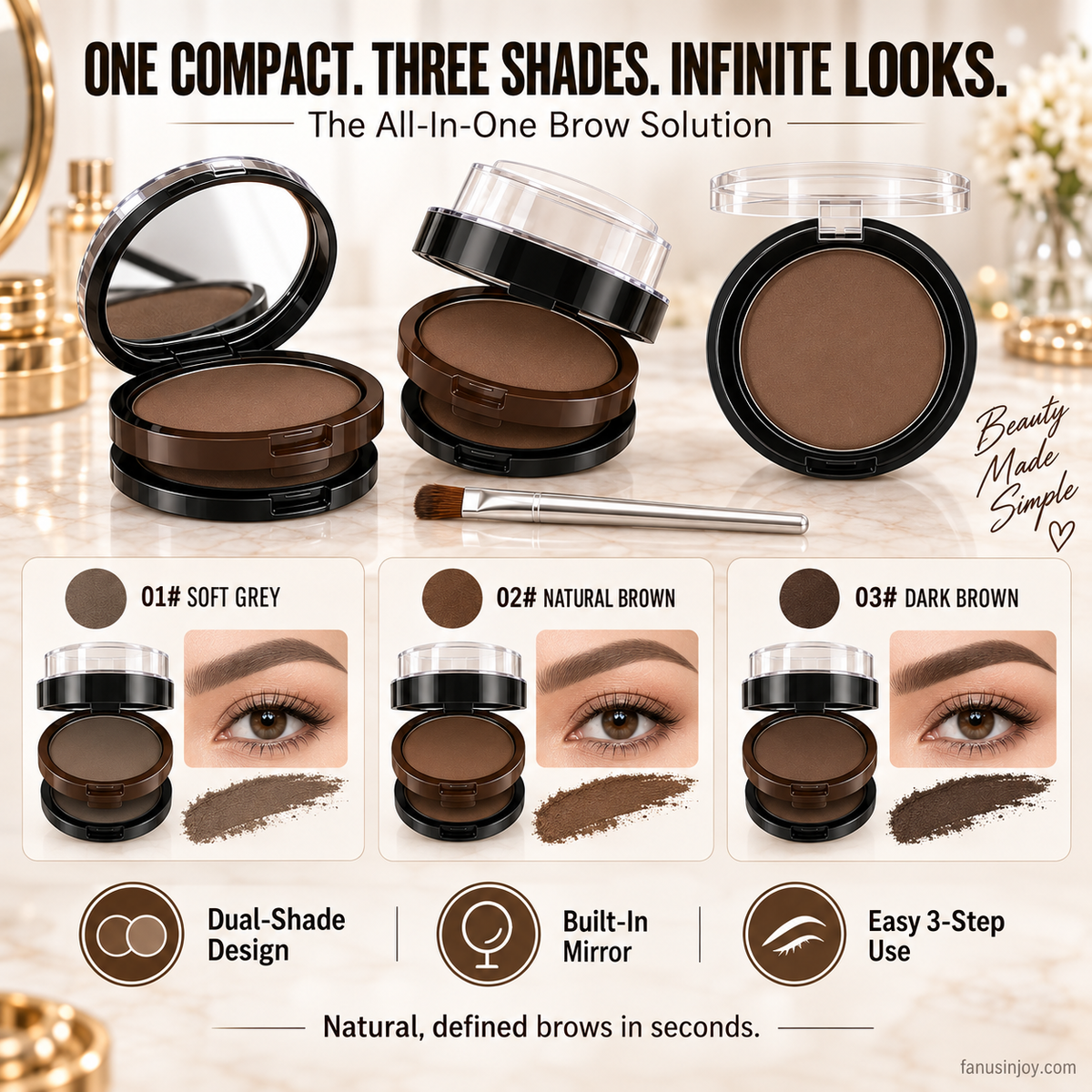 ✨ 50% OFF!🖌️🖌️2-Color Waterproof Eyebrow Stamp Powder Kit, Smudge-Proof Quick Natural Full Brow Makeup with Dual-End Brush