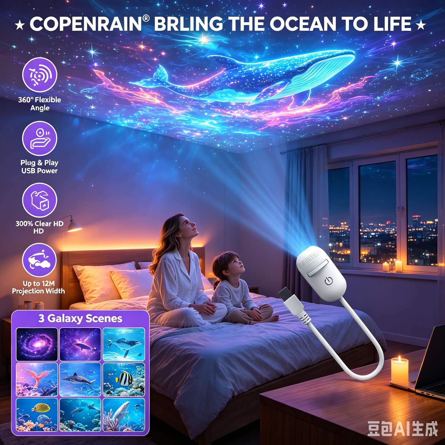 Projetor HD «Galaxy & Ocean» com tecnologia Plug-and-Play como luz noturna🥳Mais de 50 000 utilizadores satisfeitos