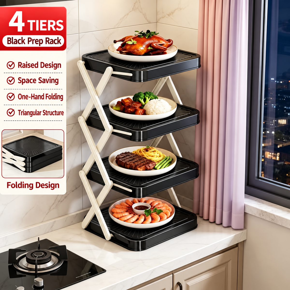 🍽️ 50% OFF NOW! 📦 4-Tier Bowl Storage Rack – Foldable, Stable & Maximizes Your Kitchen Space