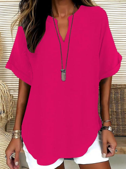 🌸Spring Sale 50% OFF👕Fashion Loose Solid Color Short Sleeve Top