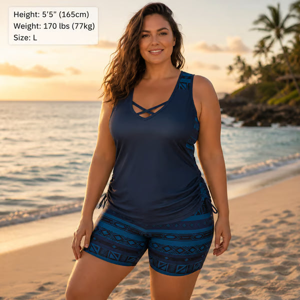 🏆SUMMER HOT SALE 50% OFF- Miraclesuit Women's Tummy Control Tankini Set with Built-In Bra – Flattering Boho Swimwear with Shorts🔥