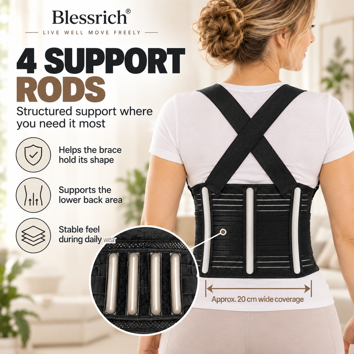 Support Your Back Instantly! Breathable 4-Rod Waist Support Brace