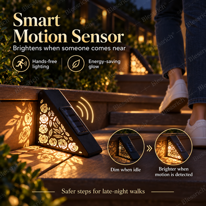 🌙 50% OFF NOW! Solar Motion Sensor Step Lights – Warm Floral Glow Outdoor Stair Lights, Automatic Night Lighting, No Wiring Required for Gardens, Decks & Pathways