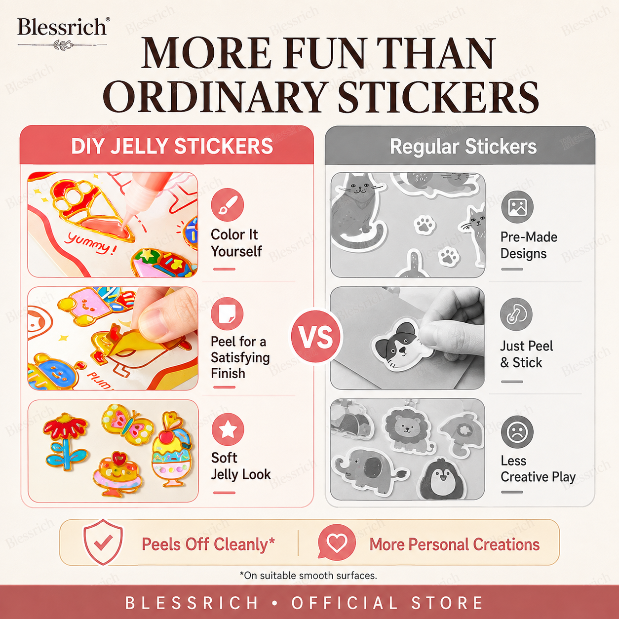 🌈 Create Your Own Jelly Stickers! 🎨 DIY Paint, Peel & Stick Art Kit for Kids ✨ 4 Fun Themes + Complete Craft Set 🎁