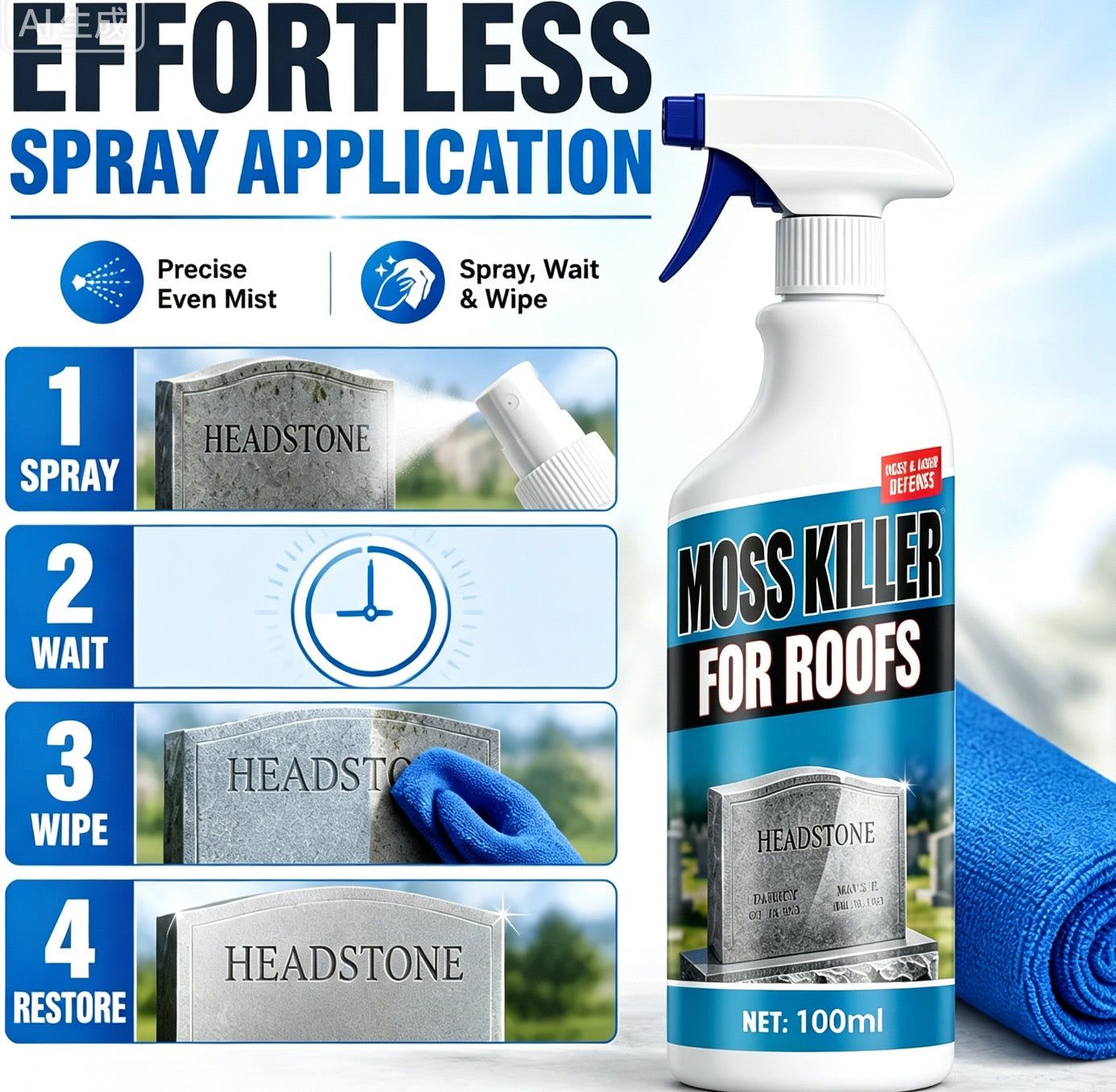 Cleaning and restoration spray for gravestones