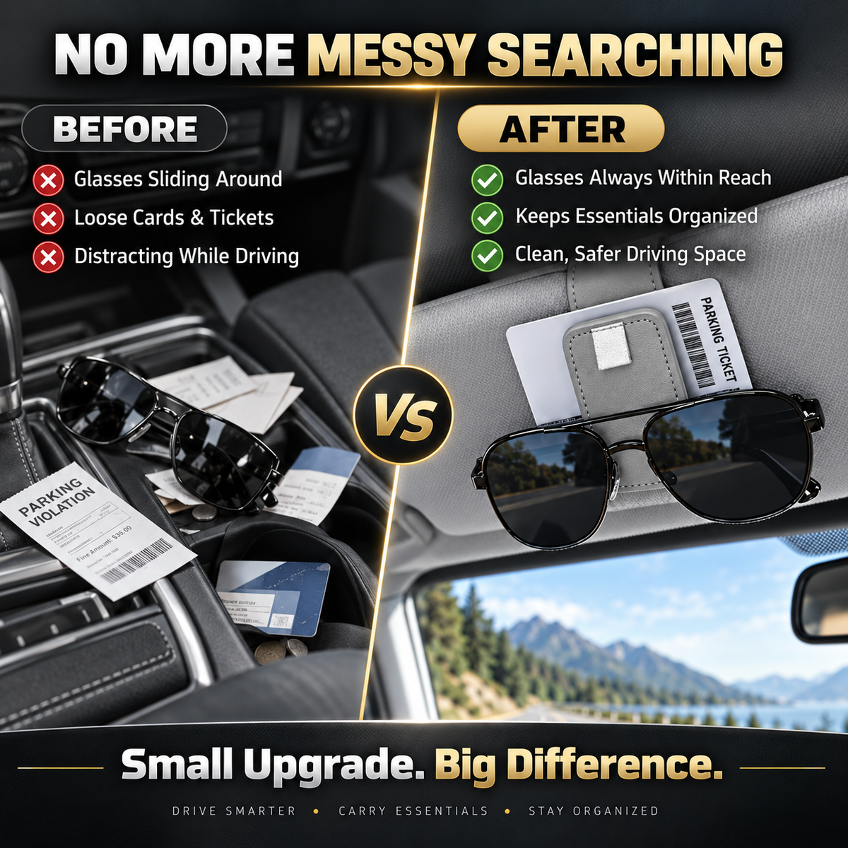 🕶️Car Sunglasses Holder Double Clip Eyeglasses Mount and Ticket Card Clip
