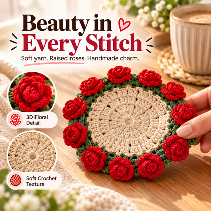 Handmade coasters made from floral yarn