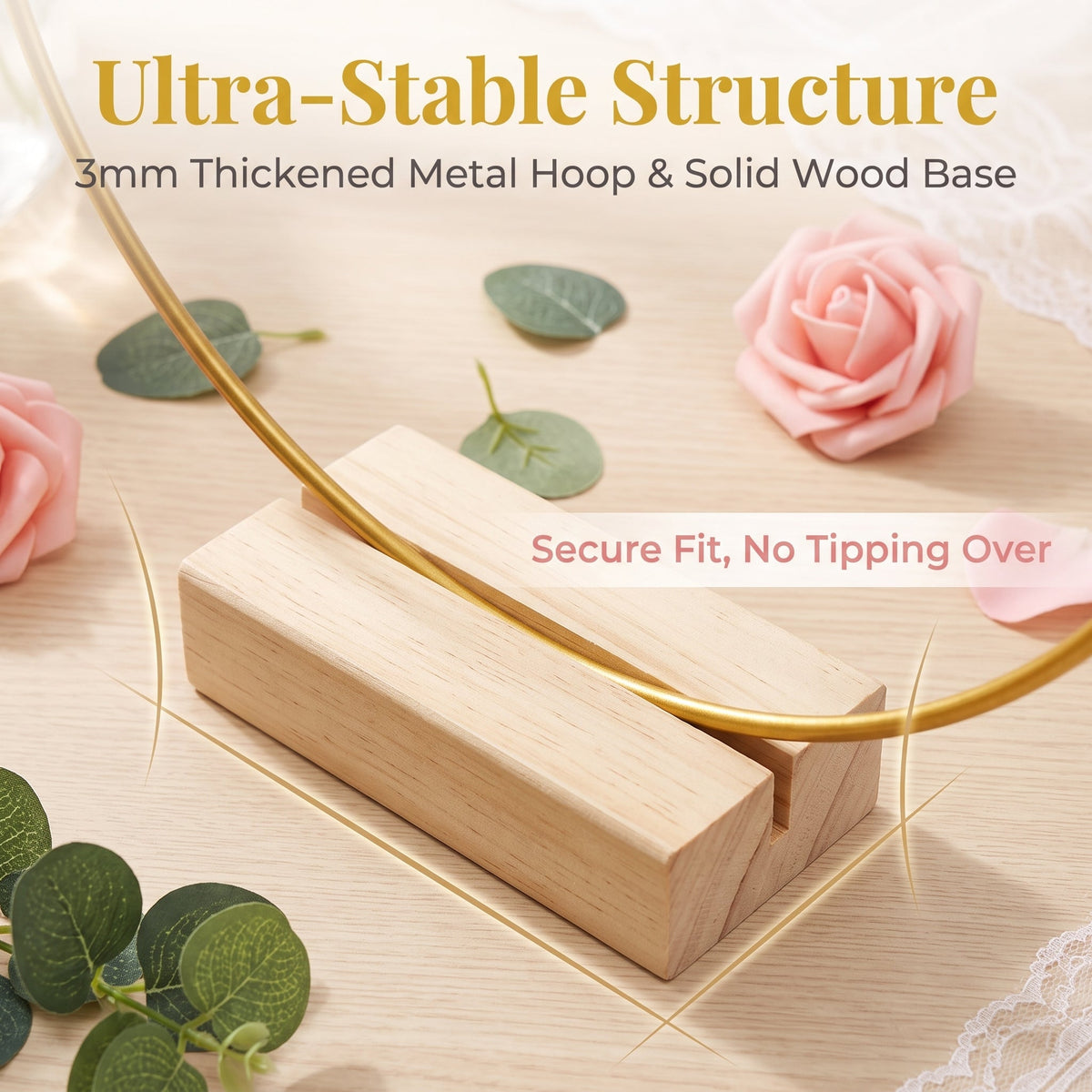 🌸 Gold-Tone Decorative Hoop with Wooden Stand