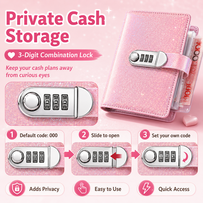 ✨ SparkleLock Cash Savings Binder with 3-Digit Combination Lock – 100-Page Cash Stuffing Budget Organizer for Savings Challenges, Money Goals & Gifts 💖