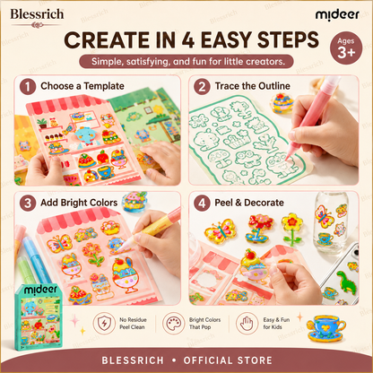 🌈 Create Your Own Jelly Stickers! 🎨 DIY Paint, Peel & Stick Art Kit for Kids ✨ 4 Fun Themes + Complete Craft Set 🎁